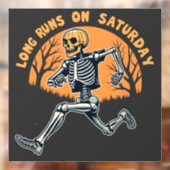 Lange runs op zaterdag Spooky Skeleton Running Raamsticker (Vel 2)