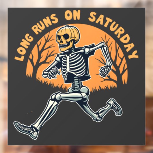 Lange runs op zaterdag Spooky Skeleton Running Raamsticker (Vel 2)