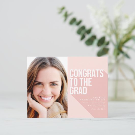 LANGE SCHADUW GEFELICITEERD MET DE AFSOLUIT ROZE BRIEFKAART (Staand voorkant)