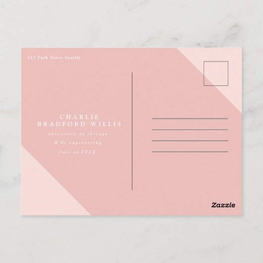 LANGE SCHADUW GEFELICITEERD MET DE AFSOLUIT ROZE BRIEFKAART (Achterkant)