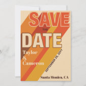 Lange schaduw Groovy Sinaasappel en bruine bruilof Save The Date (Voorkant)