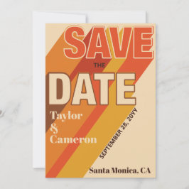 Lange schaduw Groovy Sinaasappel en bruine bruilof Save The Date