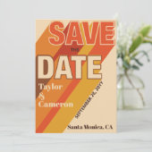 Lange schaduw Groovy Sinaasappel en bruine bruilof Save The Date (Staand voorkant)