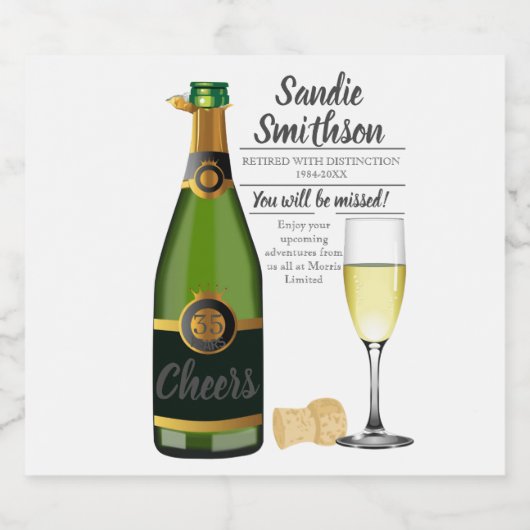 lange service award pensioen cadeau baas Sparkling Sparkling Wijnetiket (Enkel label)