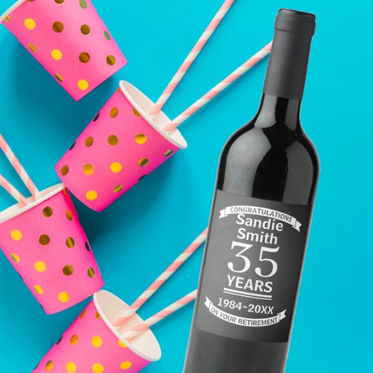 Lange service award pensioen cadeau voor baas wijn etiket