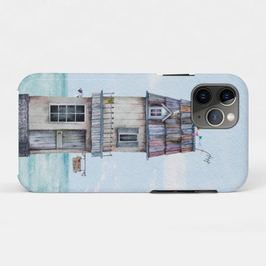 Lange skinny verweerde grijze strandhut waterverf Case-Mate iPhone case (Achterkant (horizontaal))
