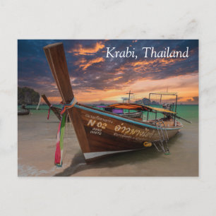 Lange staartboot bij zonsondergang, Krabi, Thailan Feestdagenkaart