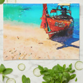 Lange staartboot op Thai Theedoek (Gevouwen)