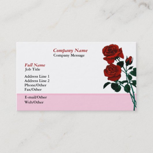 Lange Stem Rode Rozen Business Card Template Visitekaartje (Voorkant)