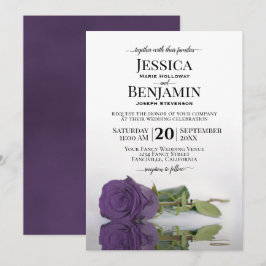 Lange Stemmed Amethyst Paars Roos Elegant Wedding Kaart