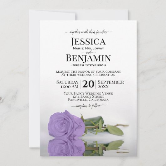 Lange Stemmed Lavender Paars Roos Elegant Wedding Kaart (Voorkant)