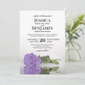 Lange Stemmed Lavender Paars Roos Elegant Wedding Kaart (Staand voorkant)