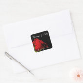 Lange Stemmed Red Rose gepersonaliseerde bruiloft Vierkante Sticker (Envelop)