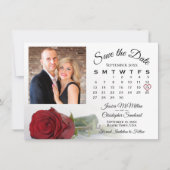 Lange Stemmed Rode Roos Trouwkalender & Foto Save The Date (Voorkant)