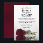 Lange Stemmed Romantic Burgundy Roos Chic Wedding Kaart<br><div class="desc">Deze trouwuitnodiging is elegant, smerig en romantisch. Het bevat een prachtige foto van een enkele lange, gesteentegde Bourgogne, maroon of rode roos van wijn die op de zijkant staat en die reflecteert in water met golven en rimpels. De achterkant is een gemarmerde paarse kleur. Mooie manier om je vrienden en...</div>