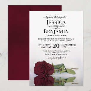 Lange Stemmed Romantic Burgundy Roos Chic Wedding Kaart