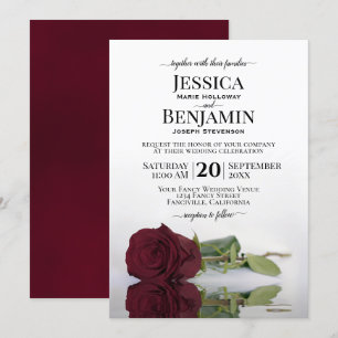 Lange Stemmed Romantic Burgundy Roos Chic Wedding Kaart
