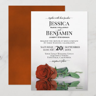 Lange Stemmed Rust Oranje Roos Elegant Wedding Kaart