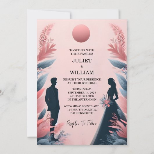 Lange Tule Regal Royal Glam Blush Roze Bruiloft Kaart (Voorkant)