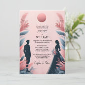 Lange Tule Regal Royal Glam Blush Roze Bruiloft Kaart (Staand voorkant)