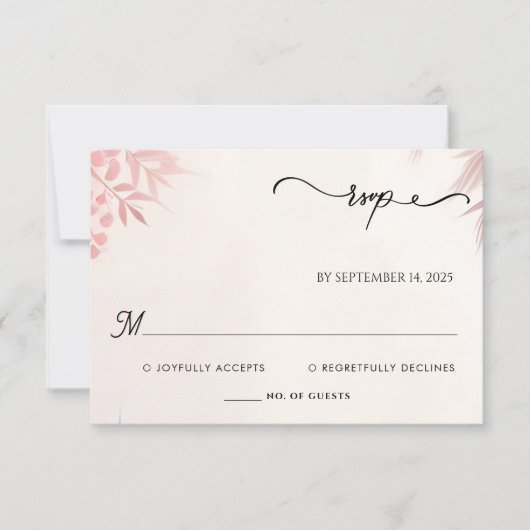 Lange Tule Regal Royal Glam Blush Roze Bruiloft RSVP Kaartje (Voorkant)