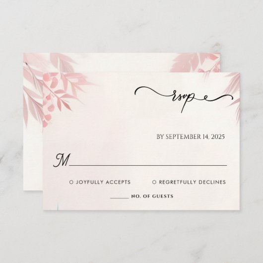 Lange Tule Regal Royal Glam Blush Roze Bruiloft RSVP Kaartje (Voorkant / Achterkant)