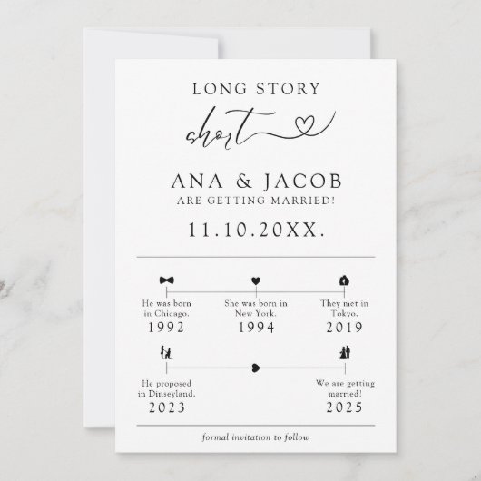 Lange verhaal korte Relatie tijdlijn infographic Save The Date (Voorkant)