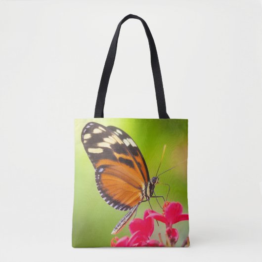 Lange vlinder op een rode bloem tote bag (Voorkant)