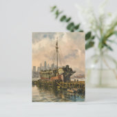 Lange Wharf Boston Ship Waterverf schilderij Briefkaart (Staand voorkant)