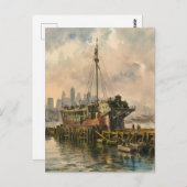 Lange Wharf Boston Ship Waterverf schilderij Briefkaart (Voorkant / Achterkant)