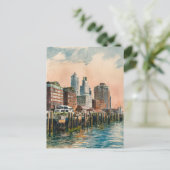 Lange Wharf Boston  Waterverf schilderij Briefkaart (Staand voorkant)