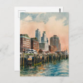 Lange Wharf Boston  Waterverf schilderij Briefkaart (Voorkant / Achterkant)