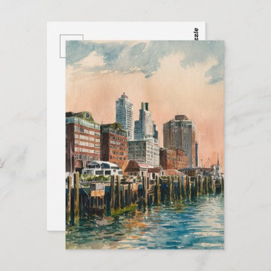 Lange Wharf Boston  Waterverf schilderij Briefkaart (Voorkant / Achterkant)