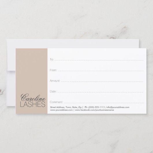 Lange wimpers Cadeaubon Beige Cream Bedankkaart (Achterkant)