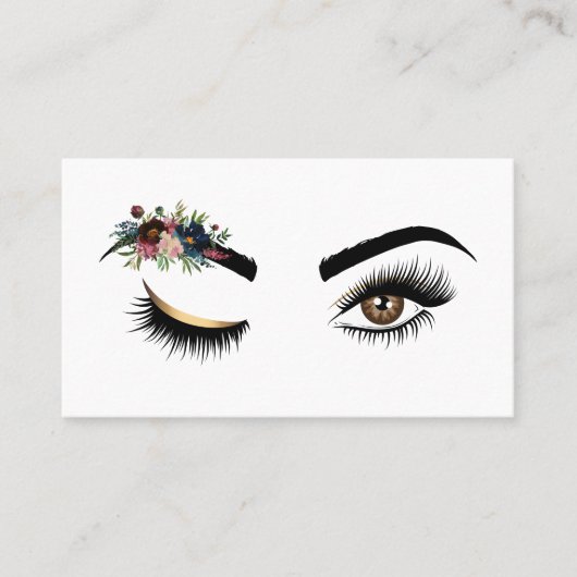 Lange wimpers Mooie Ogen met Waterverf Bloemen Visitekaartje (Voorkant)