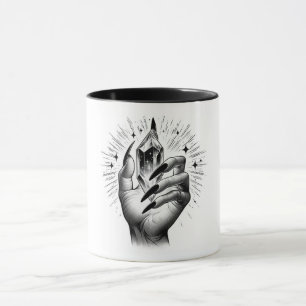Lange Zwarte Nagels & Kristal Energie Magie Vintag Mok