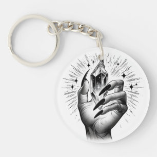 Lange Zwarte Nagels & Kristal Energie Magie Vintag Sleutelhanger