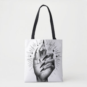 Lange Zwarte Nagels & Kristal Energie Magie Vintag Tote Bag