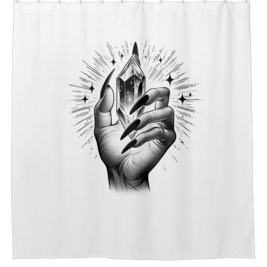 Lange zwarte spijkers & Crystal Energy Magic  Douchegordijn (Voorkant)