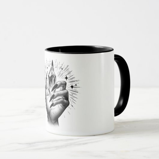 Lange zwarte spijkers & Crystal Energy Magic Mok (Voorkant rechts)