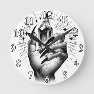 Lange zwarte spijkers & Crystal Energy Magic  Ronde Klok