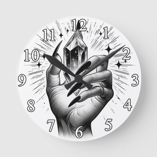 Lange zwarte spijkers & Crystal Energy Magic  Ronde Klok (Voorkant)