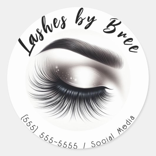 Lange Zwarte Wispy Wimpers Lash Extensions Beauty Ronde Sticker (Voorkant)