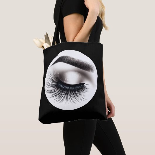 Lange Zwarte Wispy Wimpers Lash Extensions Beauty Tote Bag (Dichtbij)