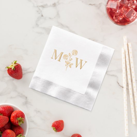 Langesteelroos Echtpaar Trouw 2 Initiaal Monogram Folie Servetten (Insitu (Aardbei))