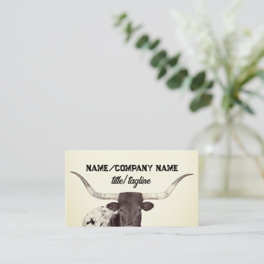 langghorn koe foto sepia rustic land visitekaartje (Staand voorkant)