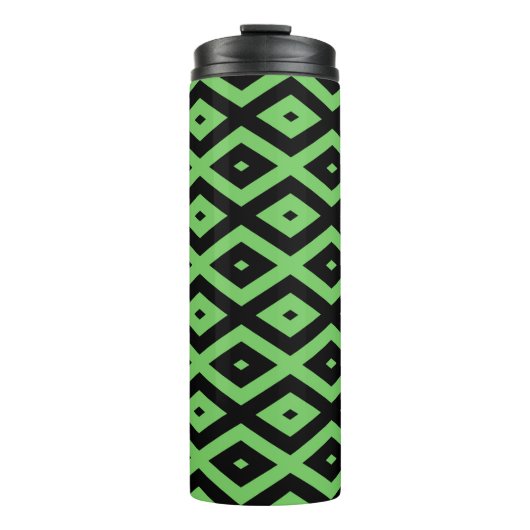 Langgroen en zwart diamantpatroon thermosbeker (Voorkant)