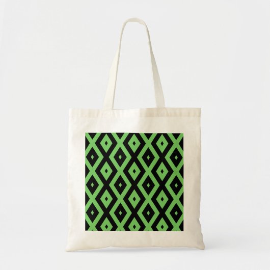 Langgroen en zwart diamantpatroon tote bag (Voorkant)