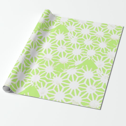 Langgroen geometrisch patroon cadeaupapier (Uitgerold)