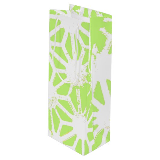 Langgroen geometrisch patroon wijn cadeautas (Voorkant Gekanteld)